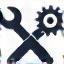Technical support icon, illustrating a wrench and settings gear.